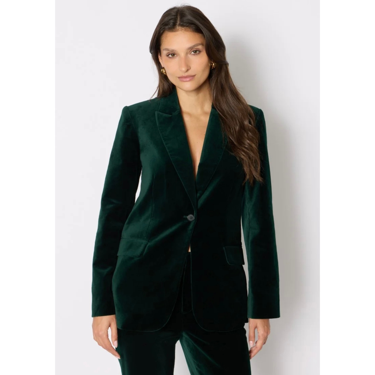 The Vivi Slim-Fit Velvet Blazer - Deep Green