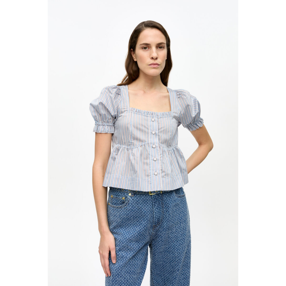Candy Striped Blouse - Soft Chambray