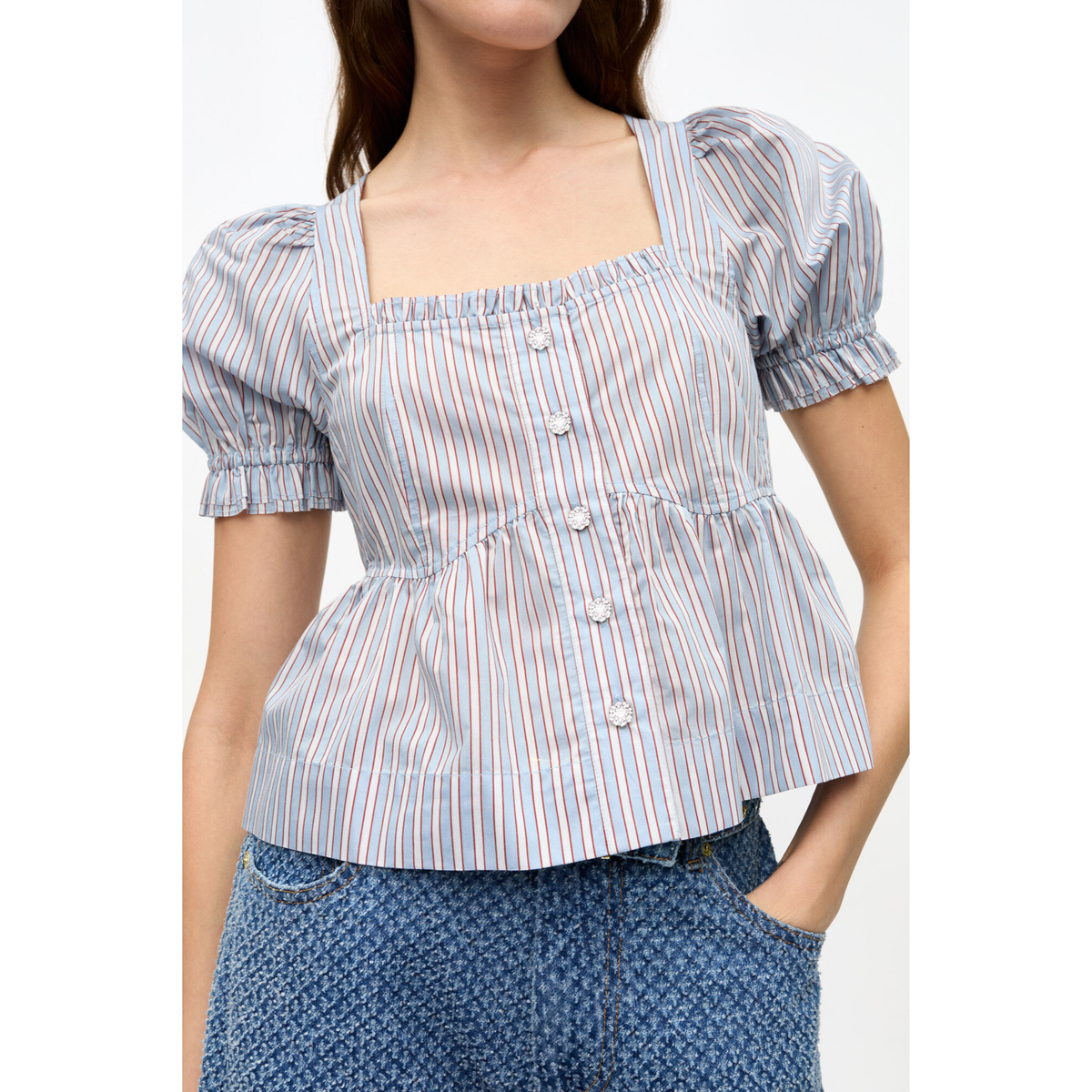 Candy Striped Blouse - Soft Chambray