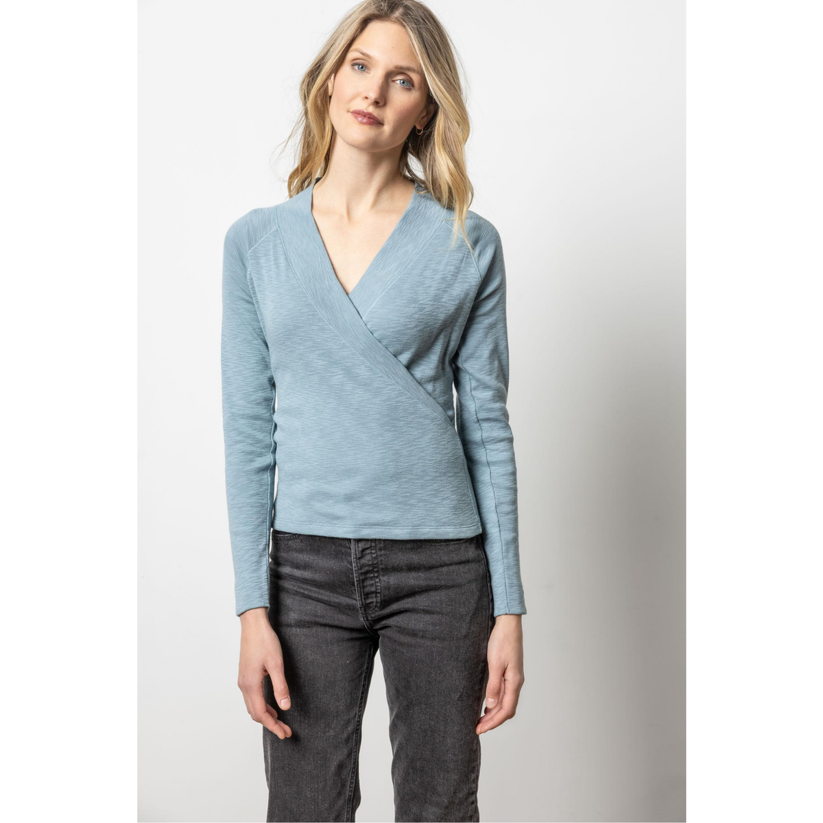 Shawl Collar Faux Wrap Top