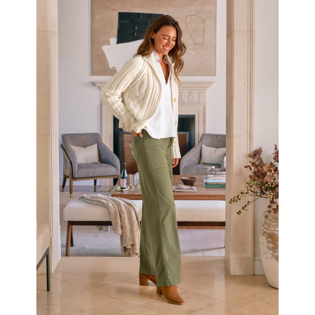 Limerick Wide-Leg Carpenter Pant - Olive