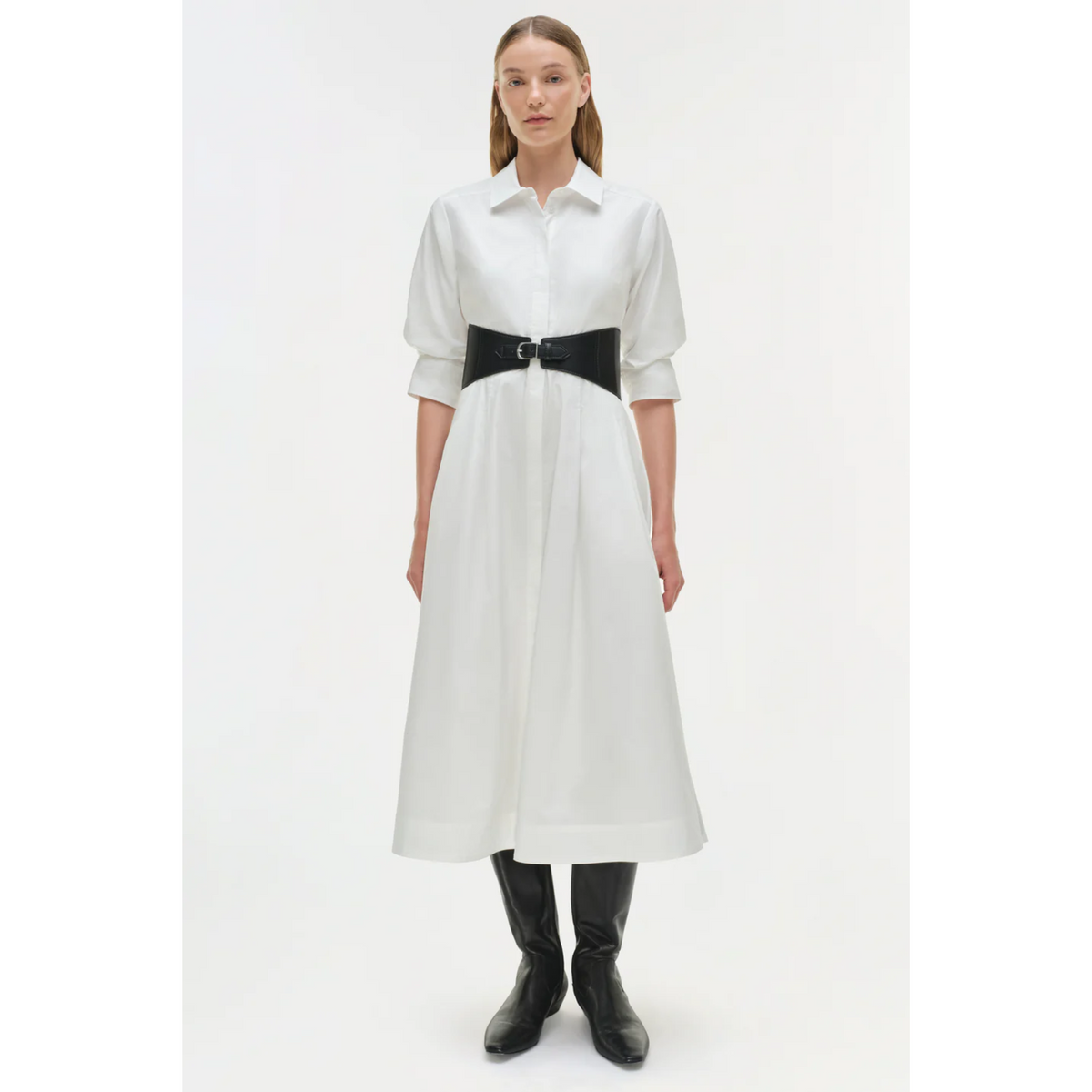 Olson Belted Cotton Midi Dress