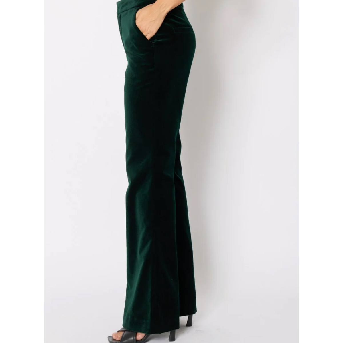The Perry Flared Velvet Trousers - Deep Green