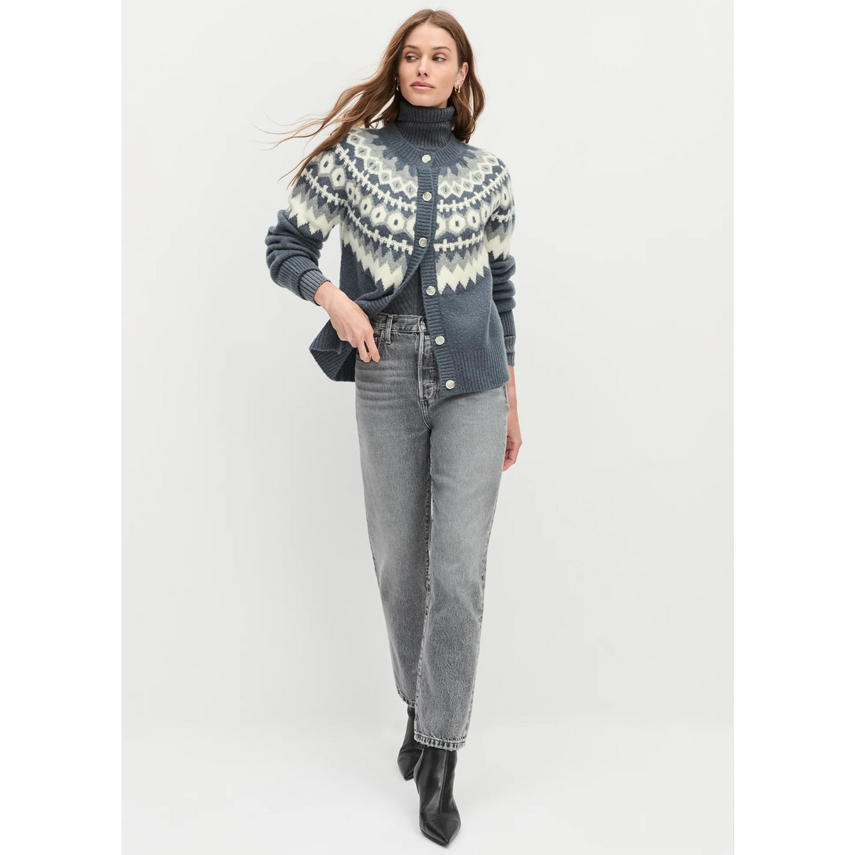 Snowed In Cardigan - Charcoal Fairisle