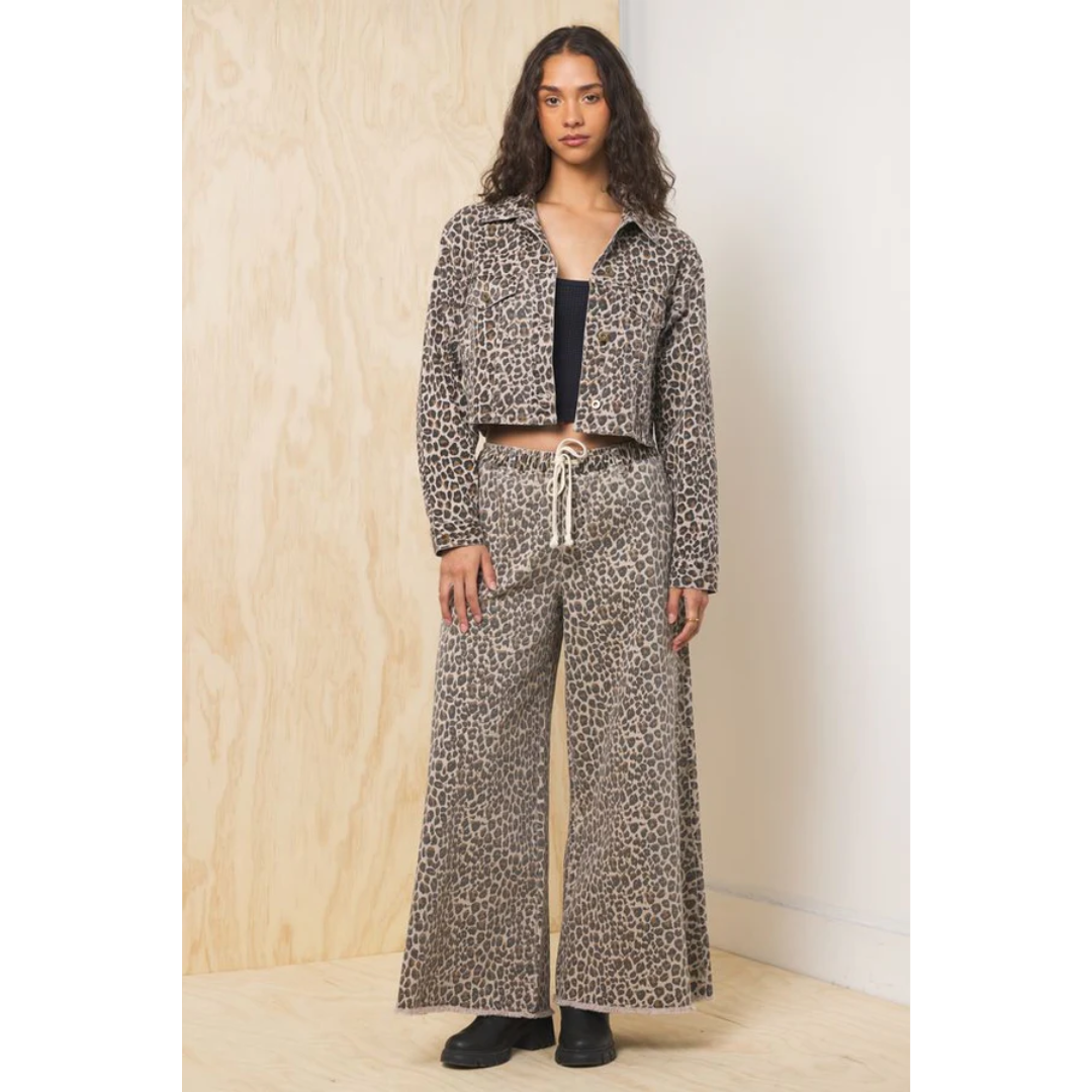 Stretch Denim Crop Jacket - Leopard