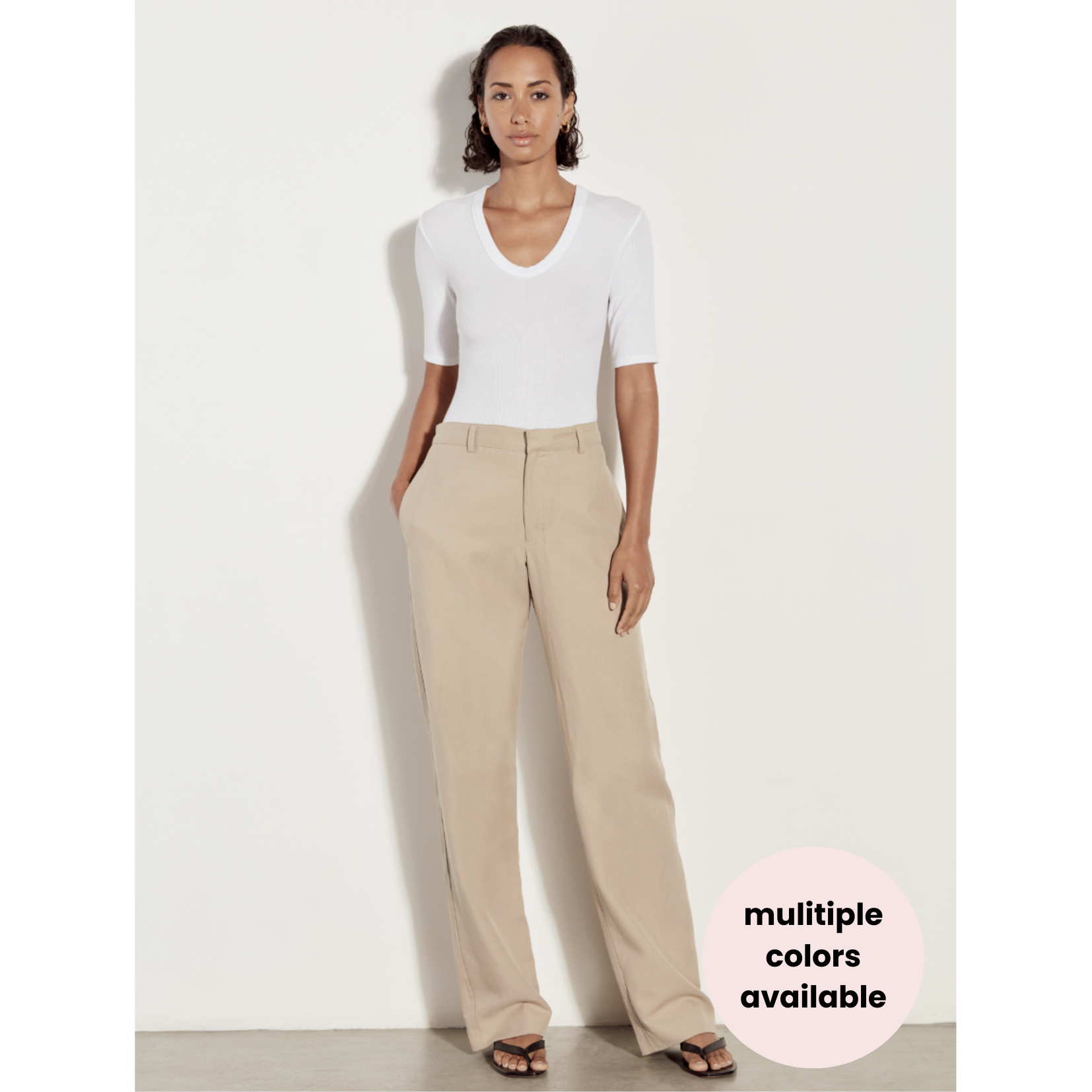 Straight leg beige trousers deals